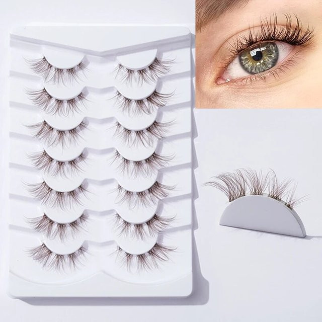 7 Paar segmentierte transparente Kreuzwimpern, Schwarz, Unisex - Bild 1