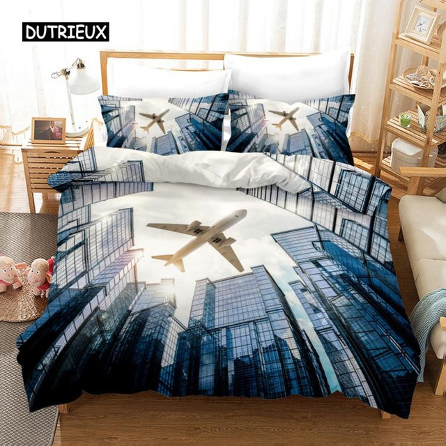 Bettwäscheset Flugzeug Motiv aus Mikrofaser in Blau für Kinder, B/H: 140 x 210 cm - Bild 1