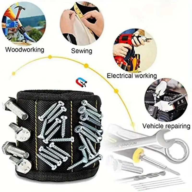 Magnetisches Werkzeugarmband in Schwarz, verstellbarer Organizer mit starken Magneten für Heimwerker und Reparaturarbeiten - Bild 4