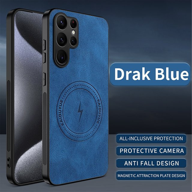 Magnetische Lederhülle für Samsung Galaxy S26 Ultra S25 S24 S23 Cover in Schwarz mit MagSafe Kompatibilität und Stoßfestem Kameraschutz - Bild 1
