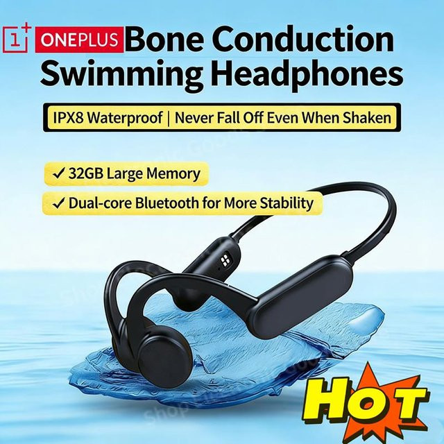 OnePlus Kabellose Knochenleitungs-Kopfhörer mit Bluetooth und Mikrofon für Sport und Schwimmen, Schwarz - Bild 1