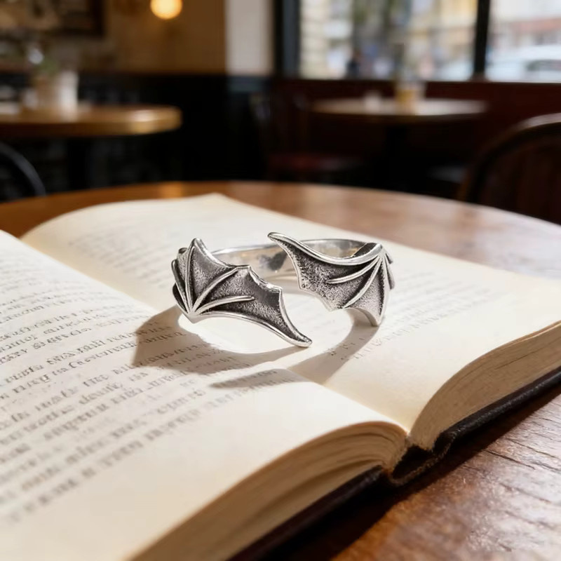 Yerik Ring, Engel Dämon Flügel, Silber, Unisex, Vintage - Bild 4