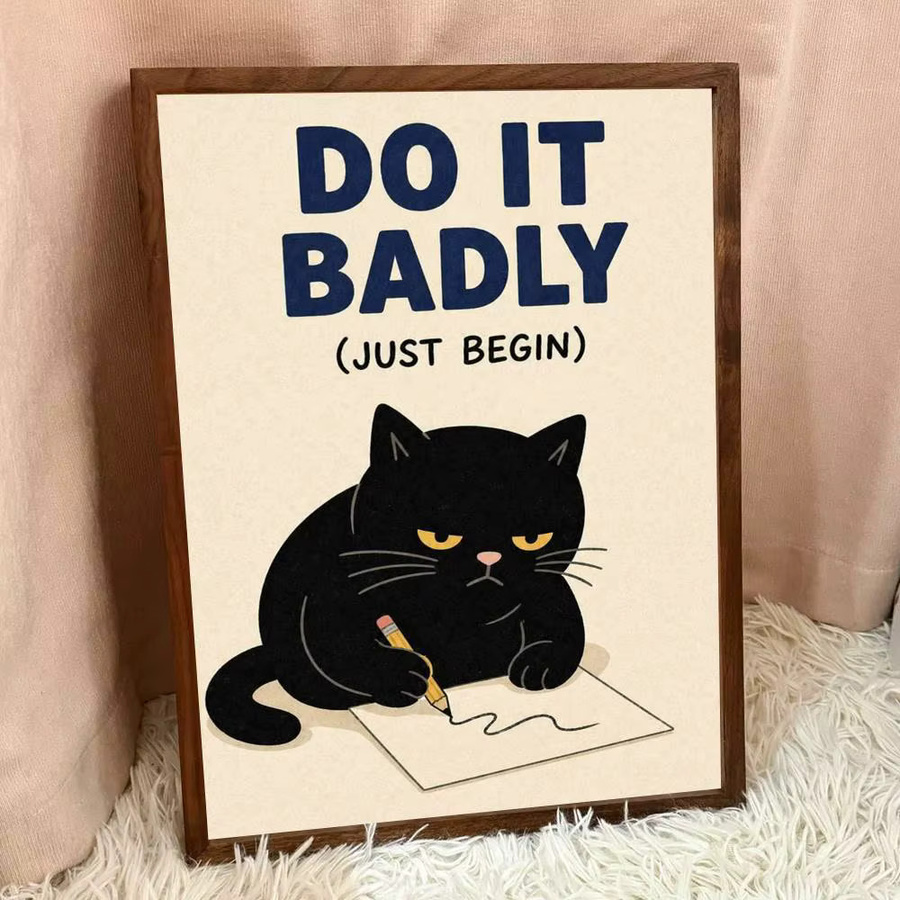 Selbstklebendes Anime-Poster mit Cartoon-Katze und inspirierenden Zitaten, Kawaii Wandkunst in HD-Qualität, Retro-Design, Mehrfarbig - Bild 4