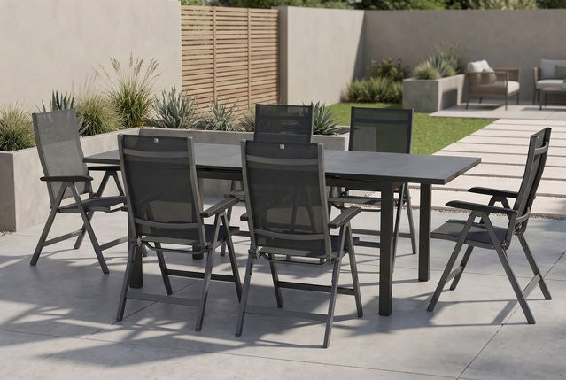 Kettler BasicPlus Premium Garten-Essgruppe aus Aluminium in Anthrazit mit ausziehbarem Tisch und 6 Klappstühlen, Tisch B: 180-240 cm, T: 90 cm, H: 76 cm - Bild 1