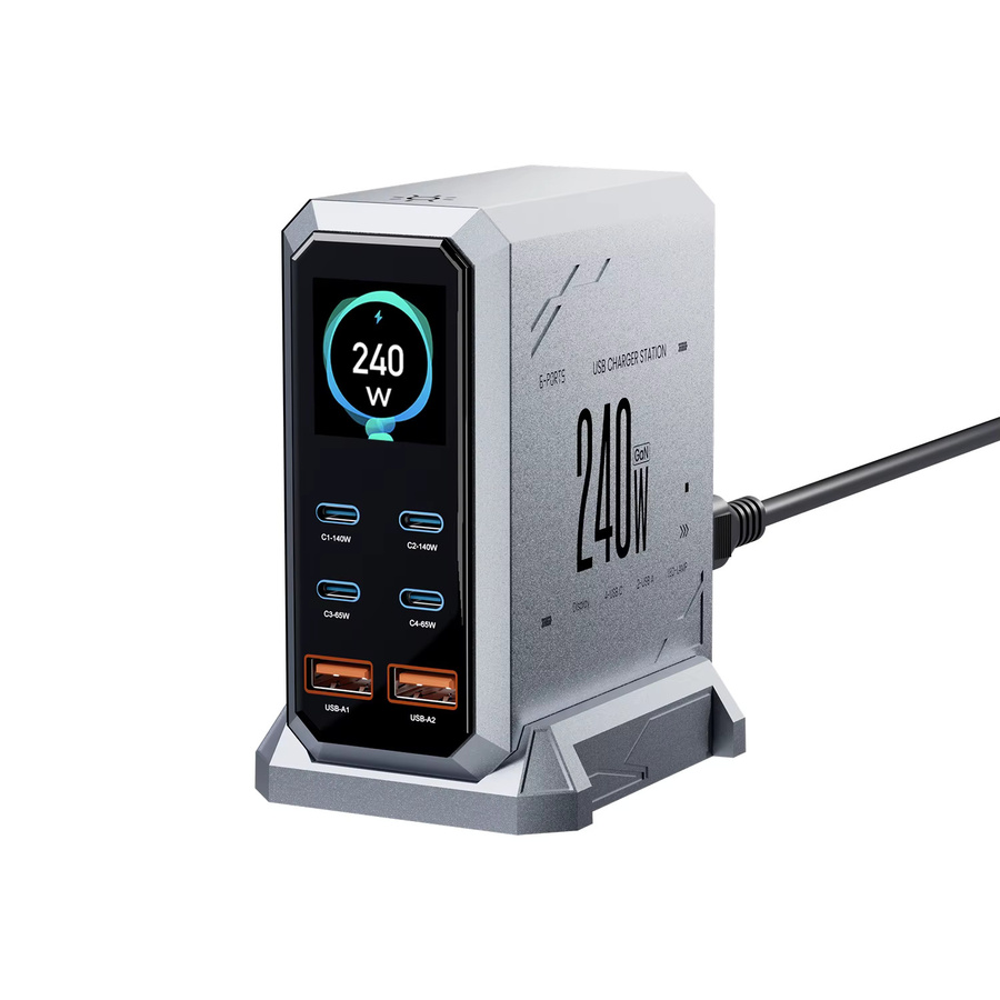 ASOMETECH 240 W Digitales GaN-Ladegerät mit 6 Ports und PD3.1 140 W USB Typ C Desktop-Schnellladestation für iPhone, Samsung, Xiaomi und MacBook Laptops - Bild 5