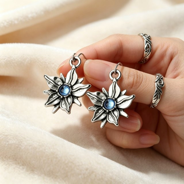 Ximia Ohrringe Schneeglöckchen-Blumen, Kristall, Silber, Damen, Ethno - Bild 1