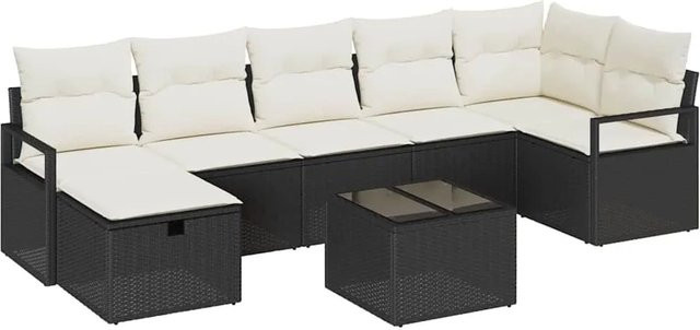 vidaXL 8-teiliges Gartenmöbel-Set aus Poly-Rattan in Schwarz und Beige mit Kissen und Couchtisch - Bild 1