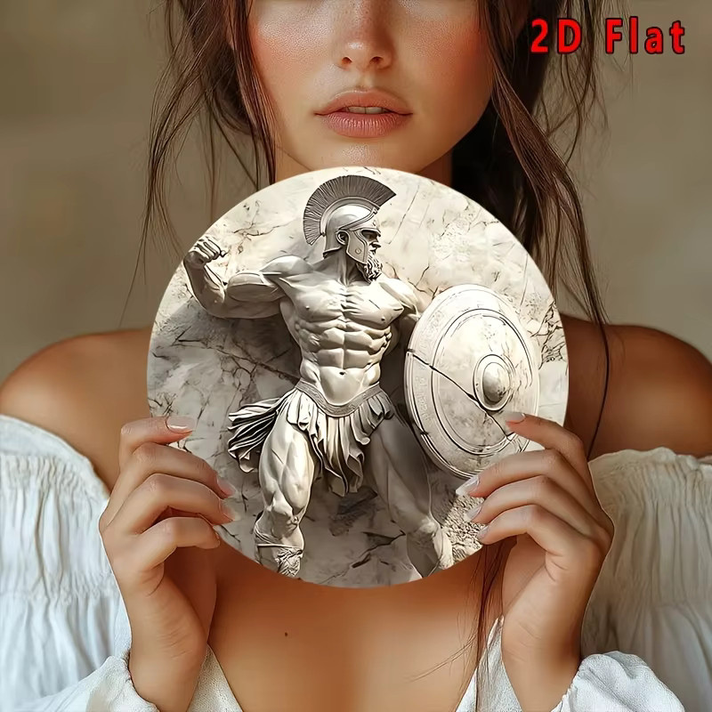 CIFBUY Vintage Spartan Warrior Metall-Wandkunst, runde 2D-Dekoration im Abstract-Stil, Durchmesser: 8 cm - Bild 3