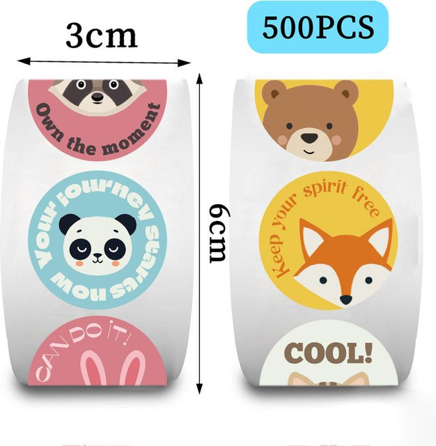 500 Stück motivierende Tier-Cartoon-Aufkleber von Anime Worlds Store in Multicolour für Kinder zum DIY-Tagebuch und zur Gerätedekoration - Bild 1