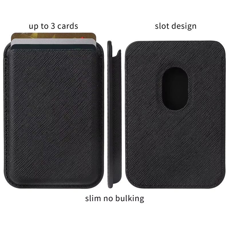 Magnetischer Kartenhalter für MagSafe iPhone und Samsung in Schwarz aus Kohlefaser und Lychee Saffiano Leder - Bild 2