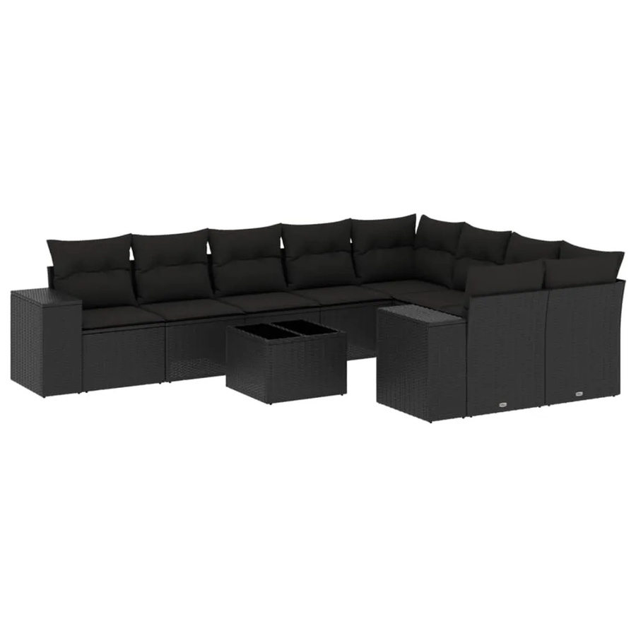 vidaXL 10-teilige Garten-Sofagarnitur aus Poly-Rattan mit Kissen in Schwarz - Bild 2