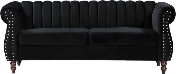 Vente-unique Chesterfield Sofa Trumbo in Schwarz aus Samt, Breite: 195 cm