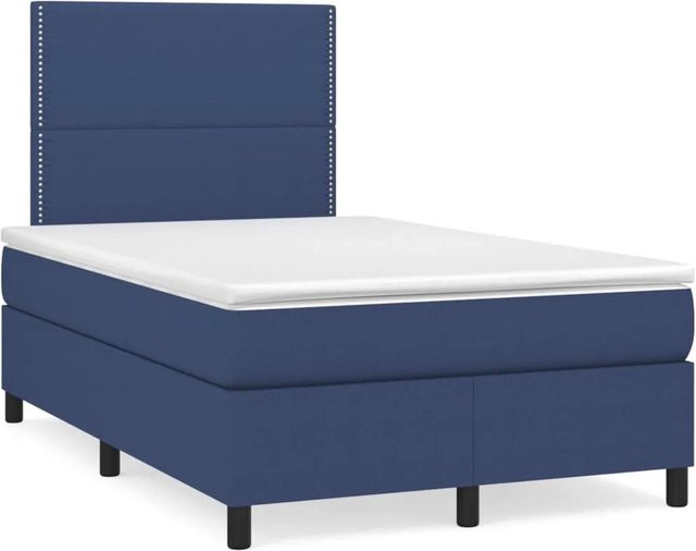 vidaXL Boxspringbett Hybrid mit Matratze und Taschenfederkern, Blau, B: 120 cm, L: 200 cm - Bild 1