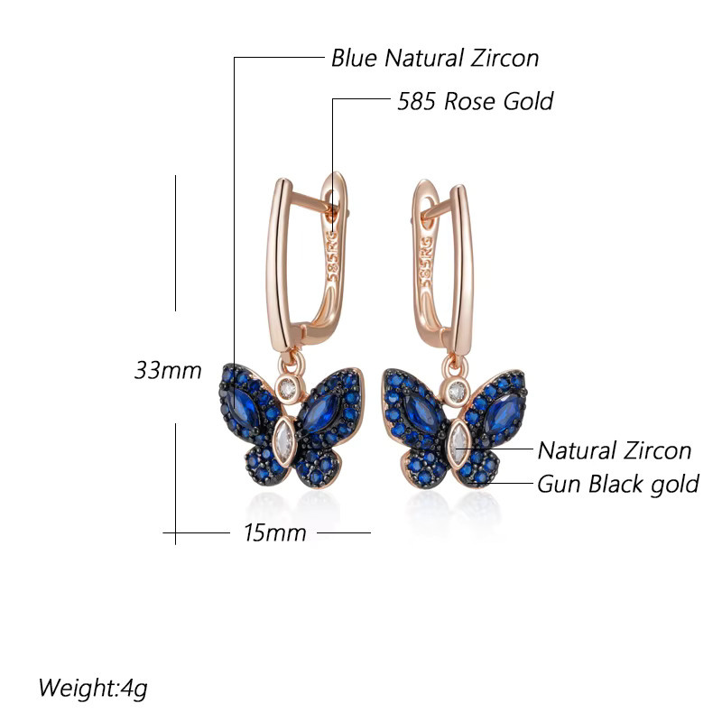 Kinel Ohrringe, Schmetterling, Tropfen, blaue Zirkon, 585 Roségold, Damen - Bild 2