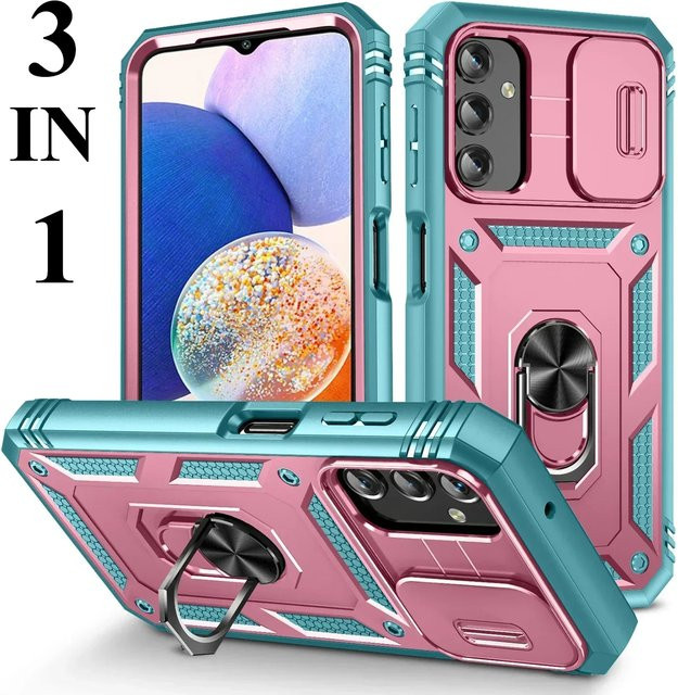 3in1 Heavy Duty Armor Case für Samsung Galaxy A56 A36 A26 A16 A06 A55 A35 A25 A15 A05S 54 34 24 14 53 52S 33 32 13 mit OTT-Box Cover in Pink Multicolour - Bild 1