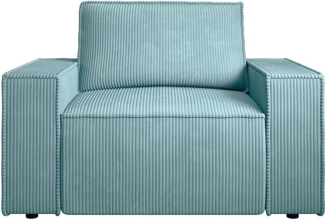 Sessel Amelia von Vente-unique mit gerader Rückenlehne in Türkisblau und Cord-Bezug, Breite: 120 cm - Bild 1