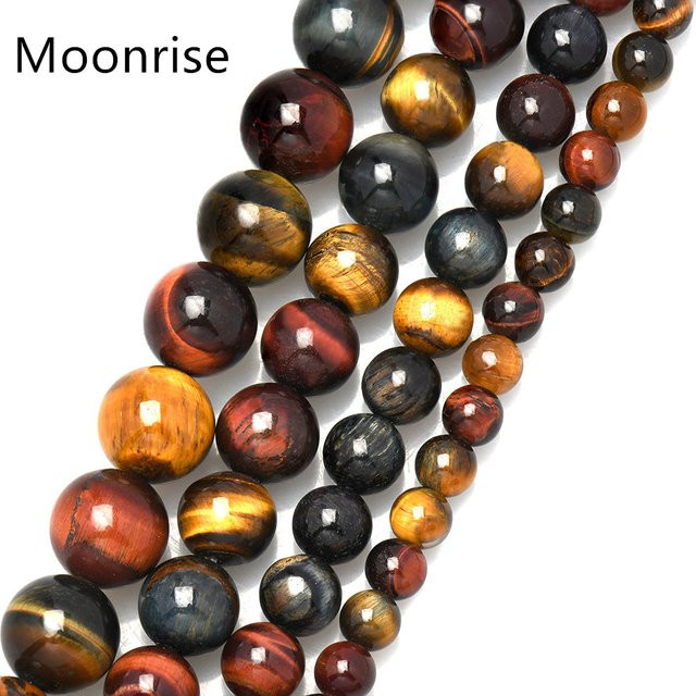 Moonrise Naturstein Perlen Tigerauge, 6/8mm, Rund, Tricolor - Bild 1