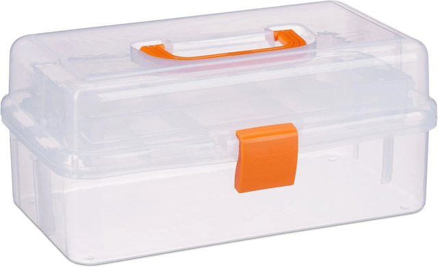 Relaxdays Aufbewahrungsbox aus Kunststoff in Orange und Transparent mit 9 Fächern, B/T/H: 33 x 14 x 19,5 cm - Bild 1