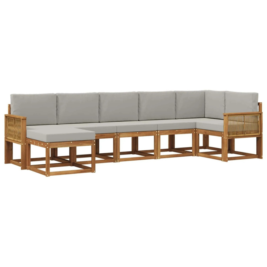vidaXL Outdoor-Sofagarnitur aus Massivholz Akazie mit 7 Teilen in Hellgrau und Natur mit UV-beständigem Polyester-Bezug - Bild 2