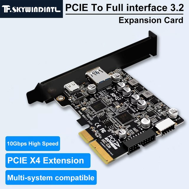 T.F.SKYWINDINTL USB-Erweiterungskarte PCIe zu USB 3.2 Interface mit 10 Gbit/s Hochgeschwindigkeit, PC-Adapter in Schwarz - Bild 1