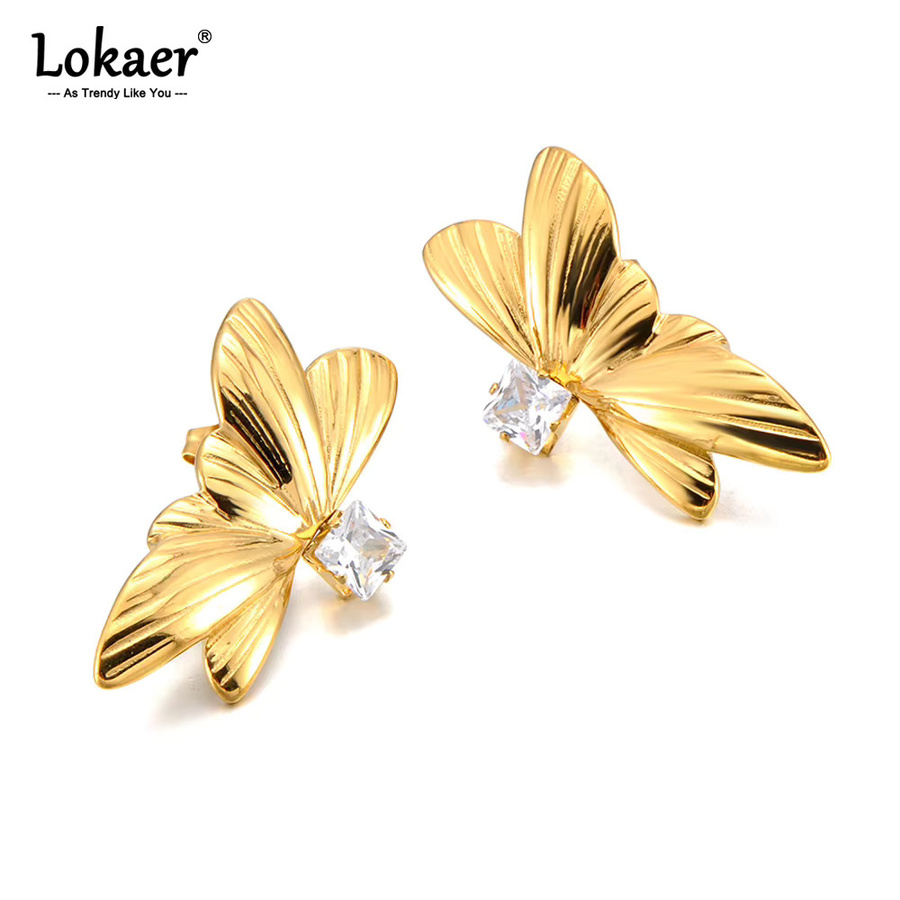 Lokaer Ohrstecker, 316L-Edelstahl, Zirkonia, Schmetterlingsflügel, Damen - Bild 2