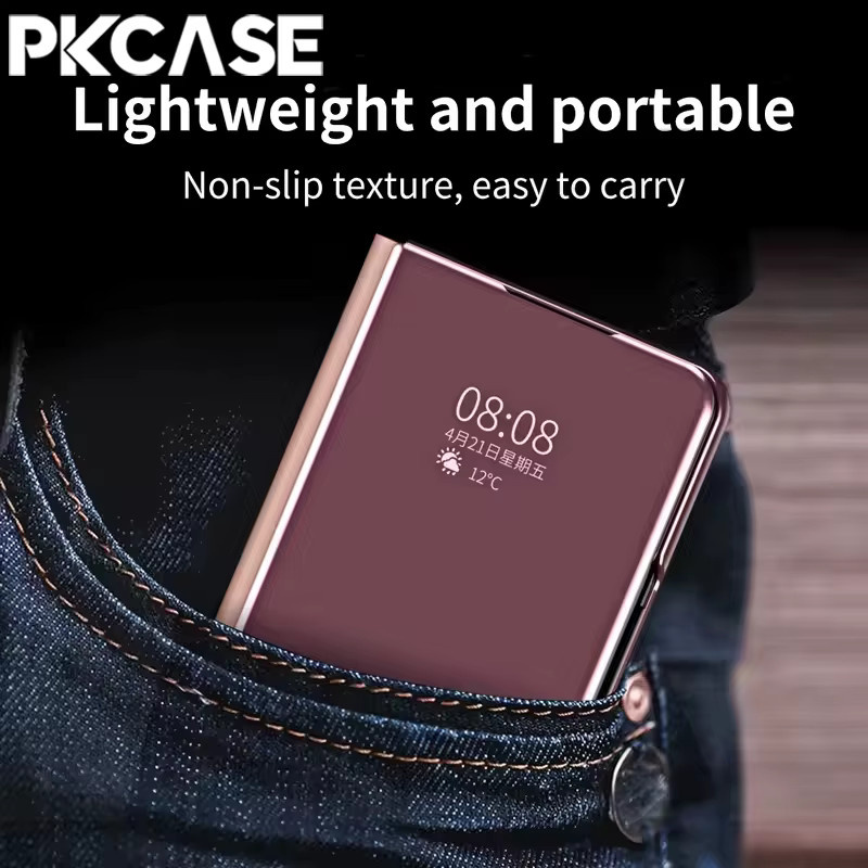 PKCASE Smart Mirror Flip Handyhülle aus Leder für Samsung Galaxy Z Fold 8 Z Fold 7 Z Fold 6 Z Fold 5 Z Fold 4 Z Fold 3 5G in Gold und Pink - Bild 4