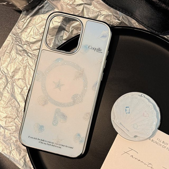 MUQGEW Magnetische Handyhülle mit Ozean-Shell-Design in Sommerblau für iPhone 12 bis iPhone 17 Pro Max, glitzernde stoßfeste Hartschale - Bild 1