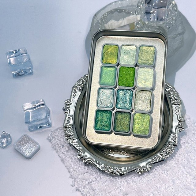 Aquarellfarben-Set mit 12 festen Farben in Perlmutt-Optik und Goldpulver für Künstler und Anfänger - Bild 1