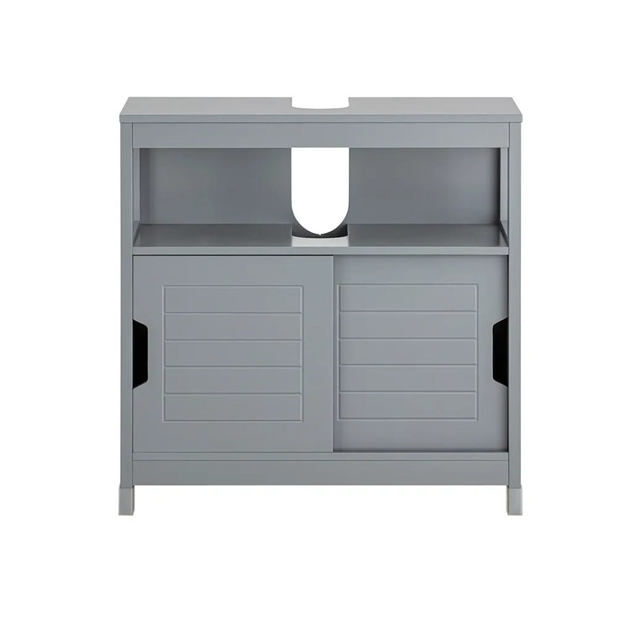 SoBuy Waschbeckenunterschrank Badschrank Grau mit Schiebetüren und offenen Regalfächern B/T/H: 60 x 30 x 60 cm - Bild 2