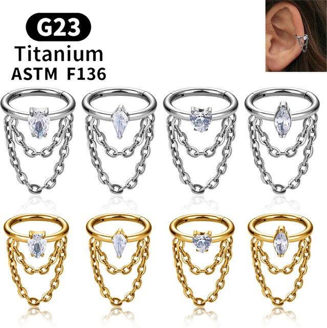 UHERA Piercing Hoop Ohrringe, Titan, Zirkonia, Damen, Silber - Bild 1