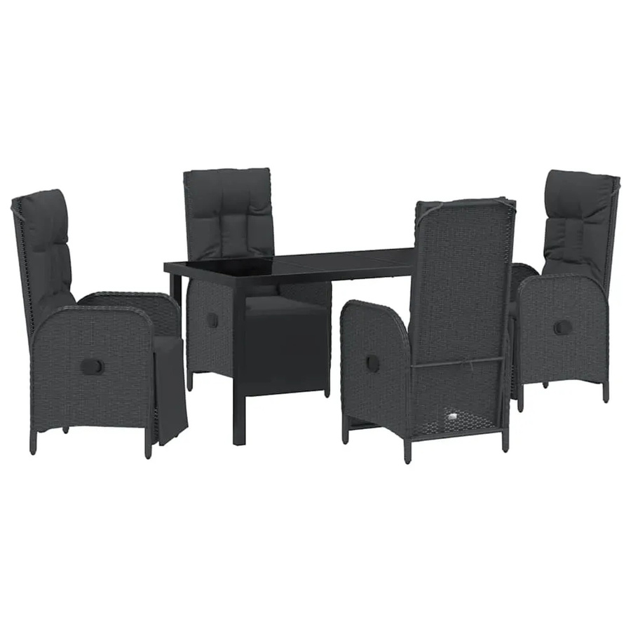vidaXL Garten Essgruppe aus Poly-Rattan und Stahl in Schwarz mit Kissen, 5-teilig - Bild 2