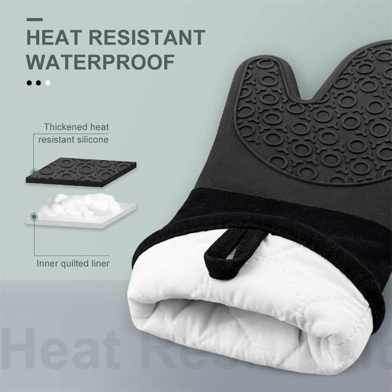 Hitzebeständige Ofenhandschuhe aus Silikon mit Baumwollfutter von Household supplies MH, rutschfest und wasserdicht für die Küche zum Backen und Grillen - Bild 2