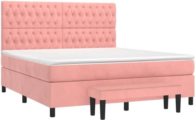 vidaXL Boxspringbett mit Matratze in Rosa aus Samt, Hybridbett mit Taschenfederkern, B/T: 180 x 200 cm - Bild 1