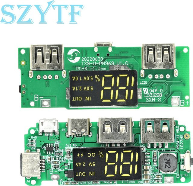SZYTF Lithium-Batterie-Ladegerät mit LED-Anzeige und Dual-USB-Anschluss in Grün, 5 V, 2,4 A, kompatibel mit Micro-USB und Typ-C-USB für 18650-Lademodule - Bild 1