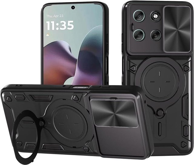 Stoßfeste Armor Slide Schutzhülle für Motorola Moto Edge 70 in Schwarz mit Kameraschutz und magnetischem Ringhalter - Bild 1