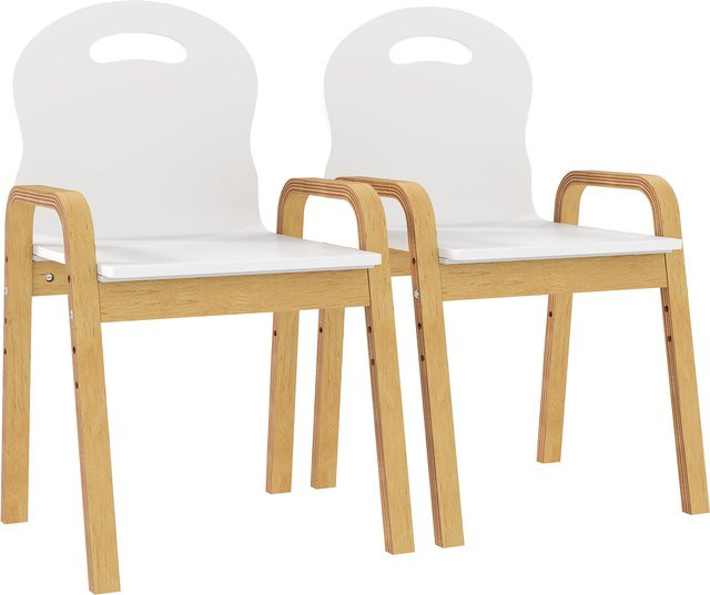 AIYAPLAY 2er Set Kinderstuhl aus Massivholz in Weiß, stapelbar und höhenverstellbar mit Armlehne, B/T/H: 39 x 34 x 61,5 cm - Bild 1