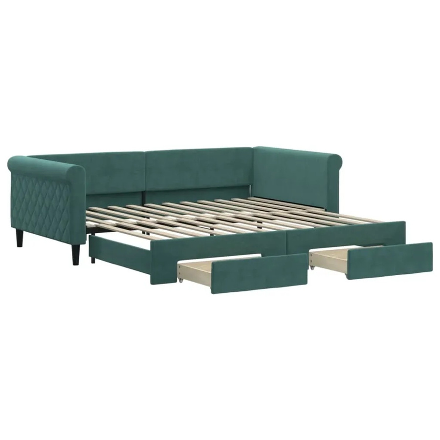 vidaXL Tagesbett ausziehbar mit Schubladen in Dunkelgrün aus Samt, B/T/H: 100 x 200 x 110 cm - Bild 2