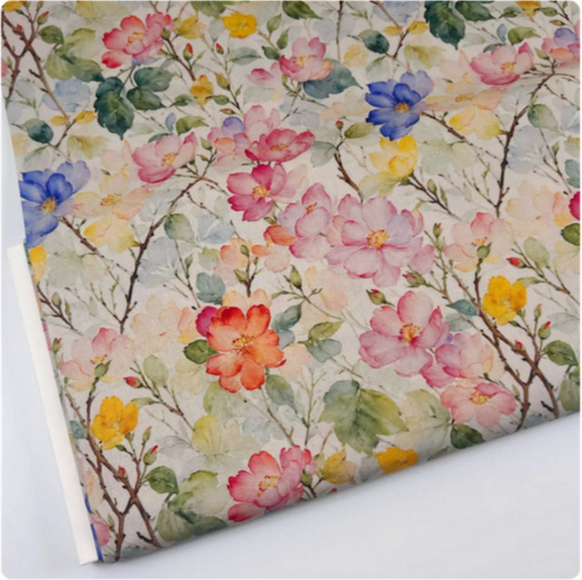 Angtong Baumwollstoff mit farbigem Blumendruck in Multicolour für DIY-Projekte - Bild 1
