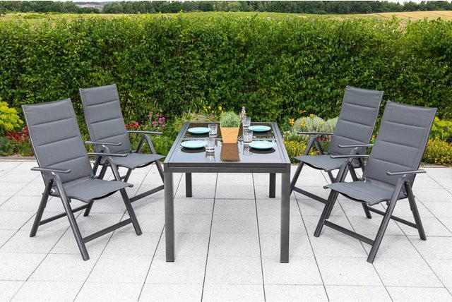 Merxx Gartenmöbel-Set Taviano 5-teilig in Grau mit ausziehbarem Tisch aus Aluminium und Textil - Bild 1
