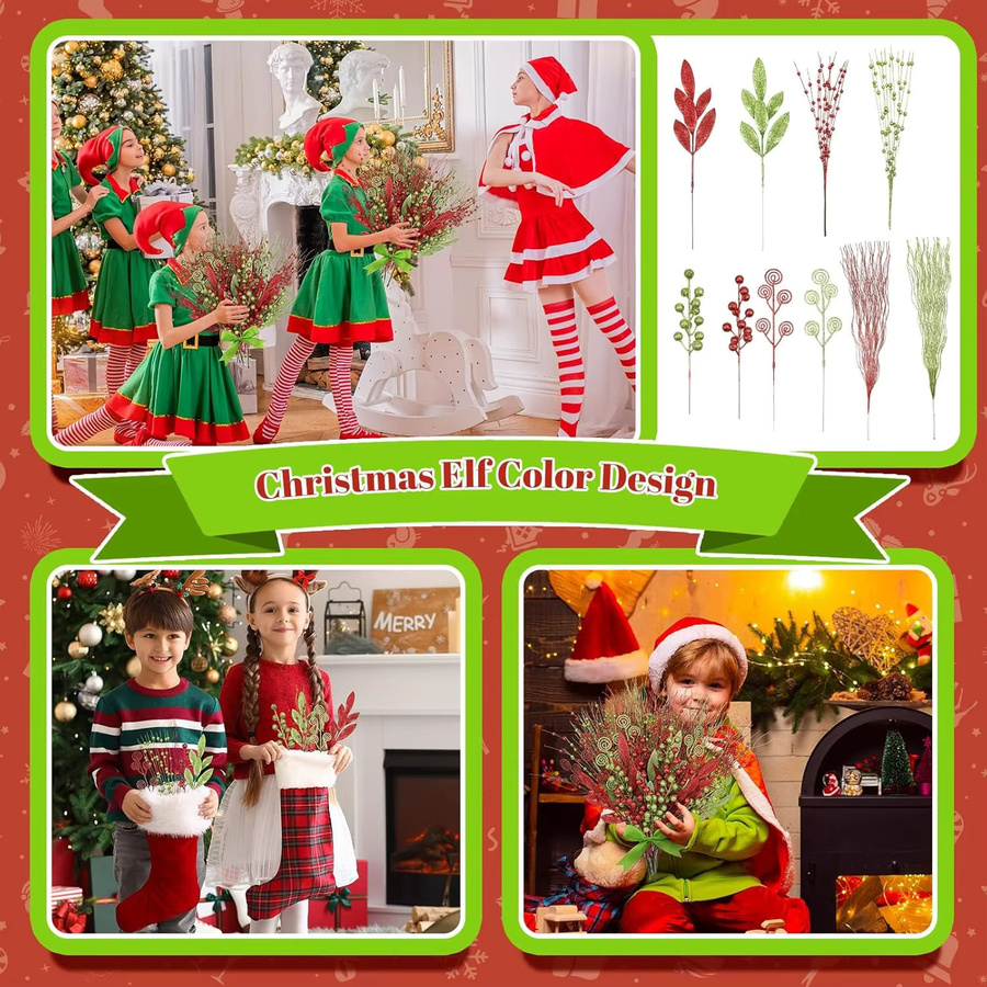 MENGHAO 16-teiliges Set Künstliche Beeren-Bouquets als Weihnachts- und Silvesterdekoration in Mehrfarbig - Bild 4