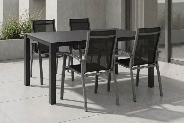 Kettler Altura Garten-Essgruppe in Anthrazit mit Tisch und 4 Stapelsesseln aus Alu, Spraystone und Textil, B: 160 cm, T: 95 cm, H: 74 cm - Bild 1