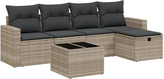 vidaXL 6-tlg Garten-Sofagarnitur in L-Form mit Polsterkissen und Couchtisch, Hellgrau - Bild 1