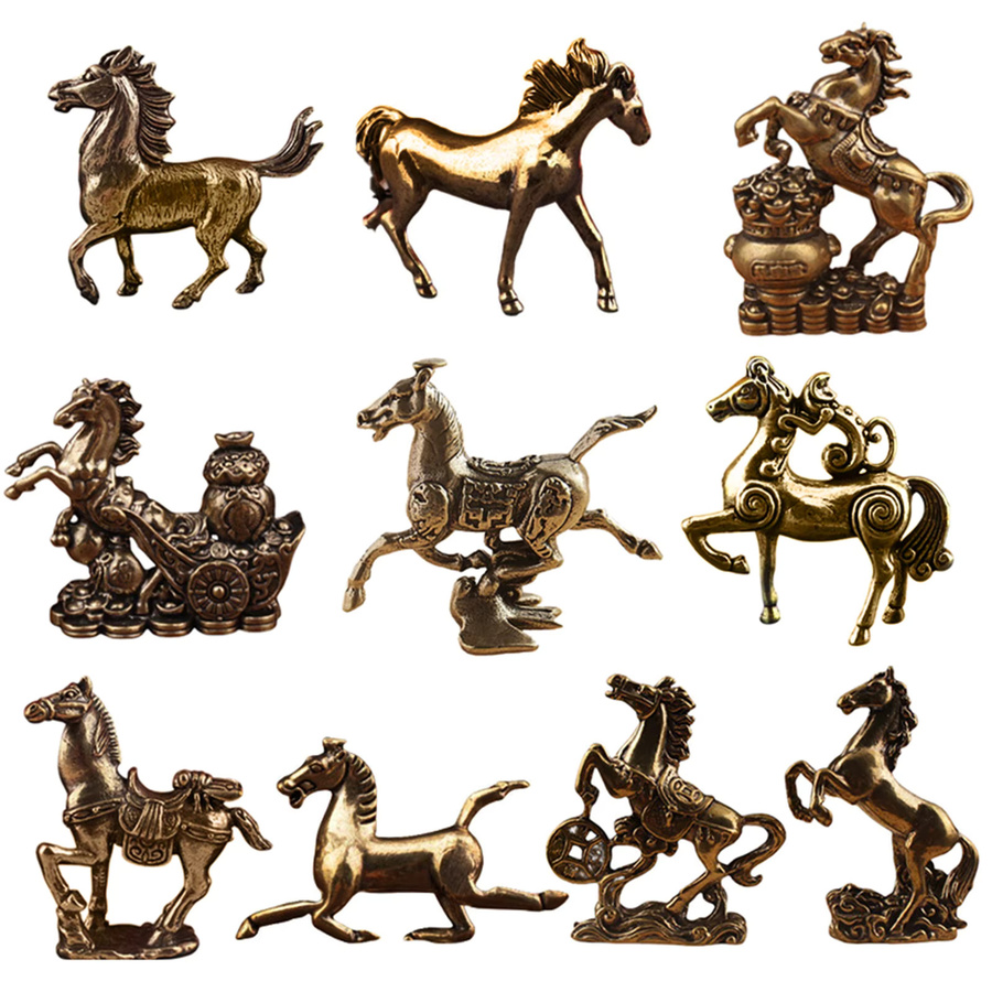 WHPHous Messing Pferd Figur in Gold als Feng Shui Glücksstatue für Home Office und Desktop Decor - Bild 3