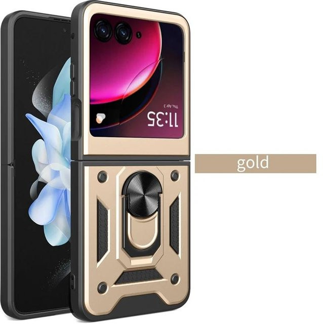 Stoßfeste Schutzhülle mit Ringständer für Motorola Razr 60, Razr 40 Ultra, Moto Razr+ Plus und Razr 70 Ultra in Transparent/Gold - Bild 1