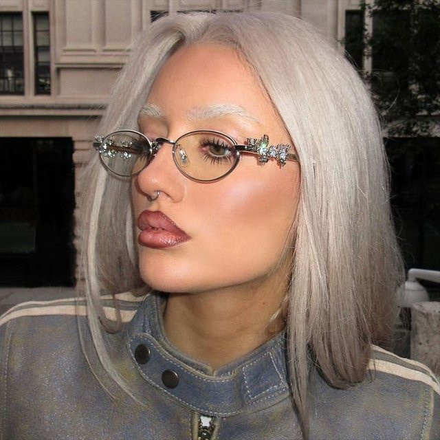 Diamant Design Sonnenbrille Ellipse, Metall, Vollrand, Silber, Damen - Bild 1