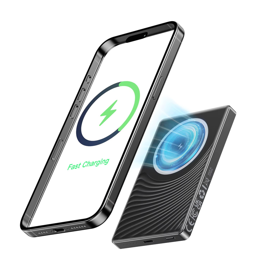 Magnetische Powerbank 10000mAh mit 15W kabellosem Laden und 20W Schnellladefunktion, USB-C und USB-A Ausgänge, Tragbarer Akku für iPhone in Schwarz oder Grau - Bild 5