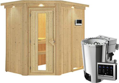 Karibu Sauna Wenden aus Fichtenholz mit 3,6 kW Saunaofen und externer Steuerung für 3 Personen, beige, B/T/H: 210 x 165 x 202 cm - Bild 1