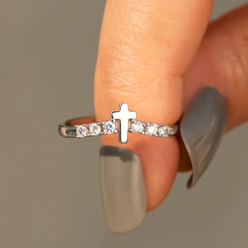 Huitan Fingerring Kreuz, Silber, Zirkonia, Damen - Bild 3