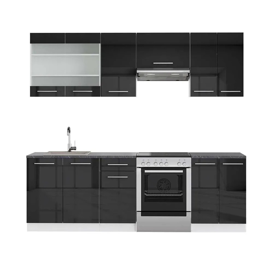 Vicco Fame-Line Küchenzeile Anthrazit Hochglanz und Weiß, Breite: 240 cm - Bild 2