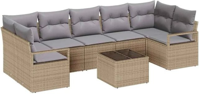 vidaXL Sofa Set aus Poly-Rattan in Beige und Grau mit 8-teiligem Set inklusive Kissen und Tisch - Bild 1